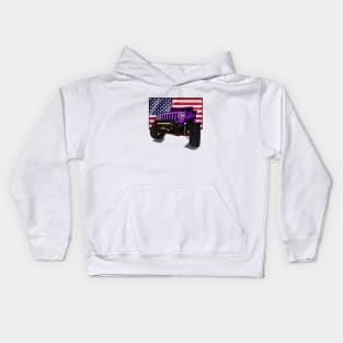 Jeep with American Flag -Purple Essential Kids Hoodie